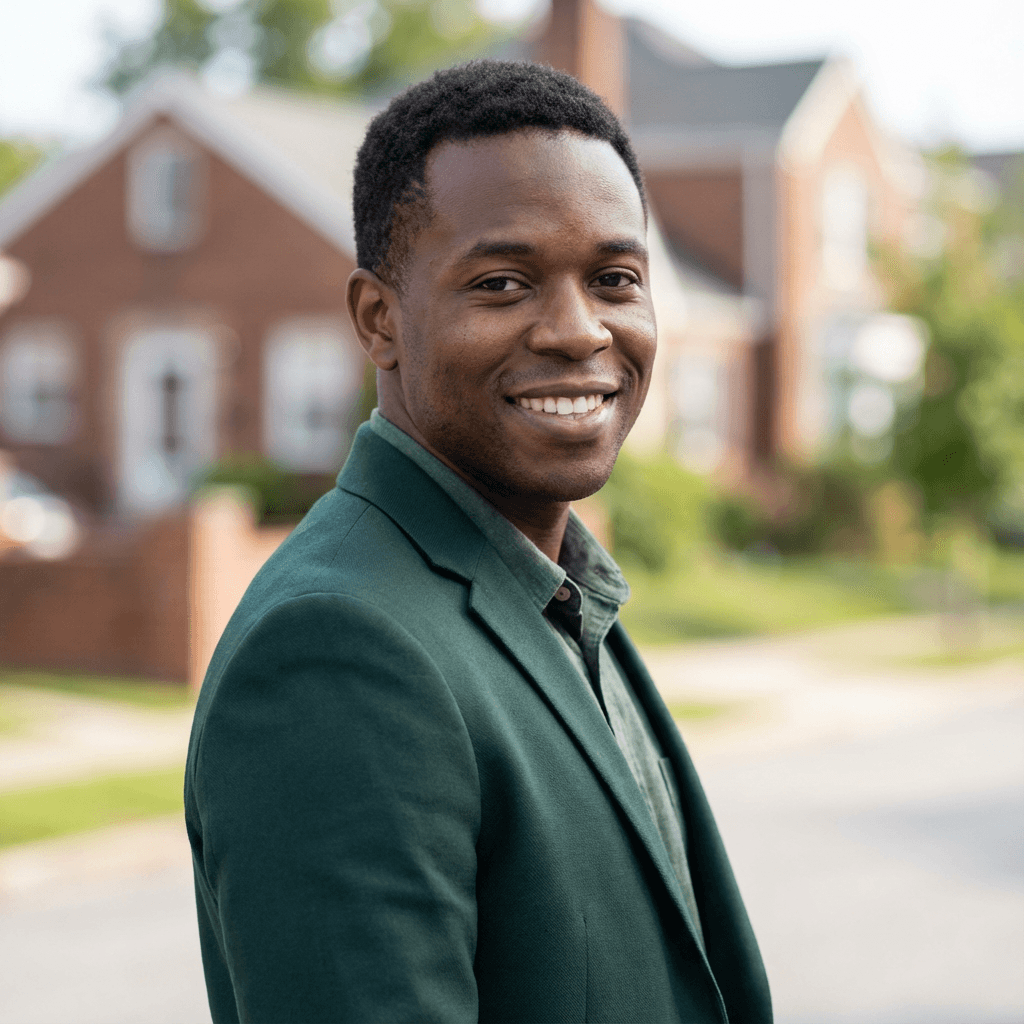 Male procurement lead in his late 30s, Black, practical no-nonsense demeanor suitable for purchasing role
